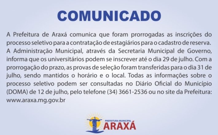 COMUNICADO DA PREFEITURA DE ARAXÁ
